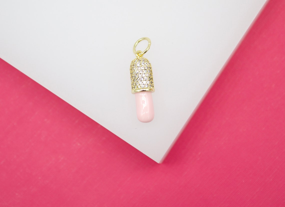 18K Gold Filled Enamel Pill Pendant With Micro Pave Cz stones