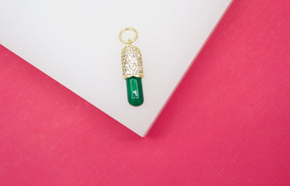 18K Gold Filled Enamel Pill Pendant With Micro Pave Cz stones