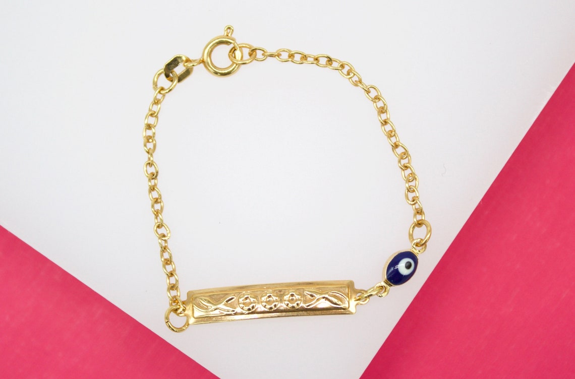 Gold Filled Evil Eye Charm Bracelet With Designed Plate