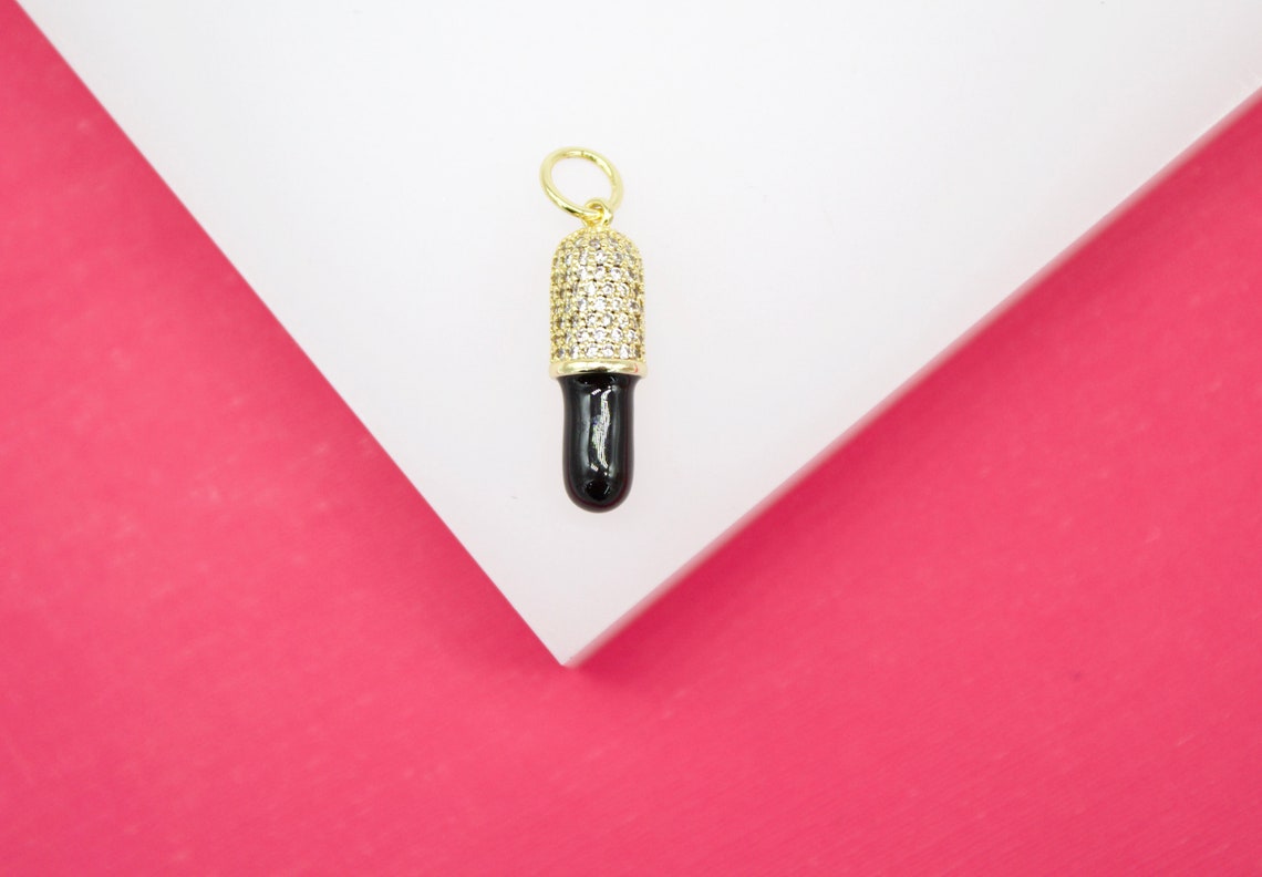 18K Gold Filled Enamel Pill Pendant With Micro Pave Cz stones