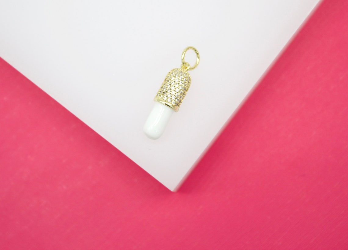 18K Gold Filled Enamel Pill Pendant With Micro Pave Cz stones