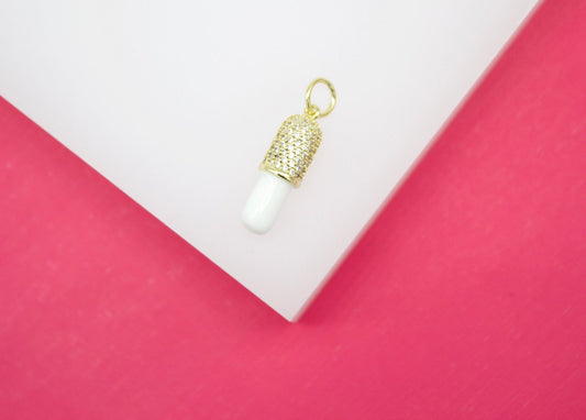 18K Gold Filled Enamel Pill Pendant With Micro Pave Cz stones