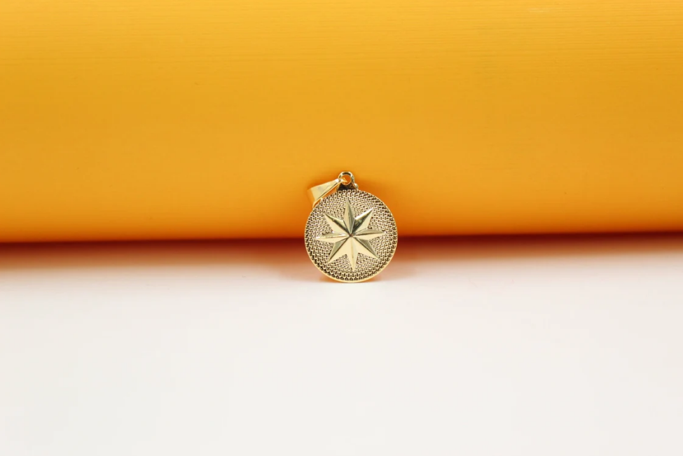Compass Star Medallion Pendant For 18K Gold Filled