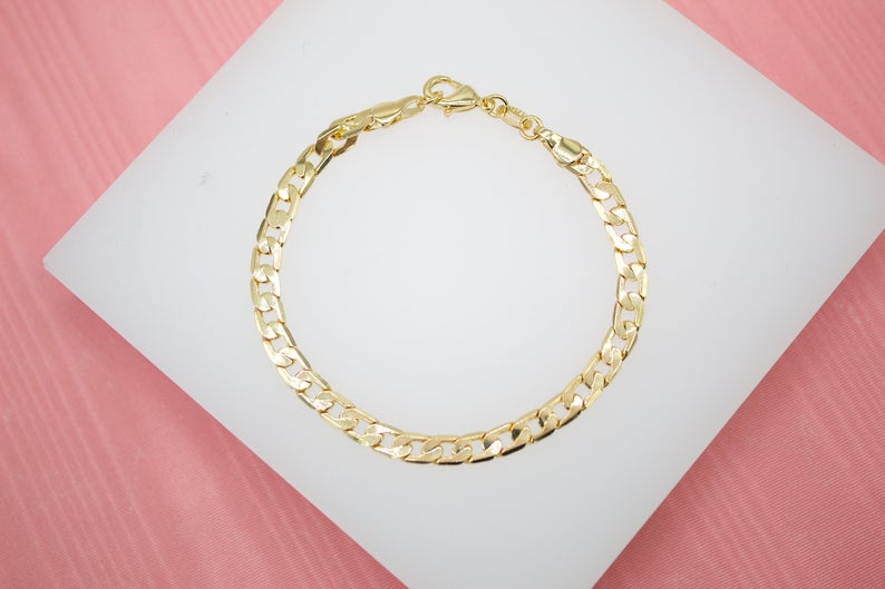18K Gold Filled Cuban Link 4mm Chain Bracelet
