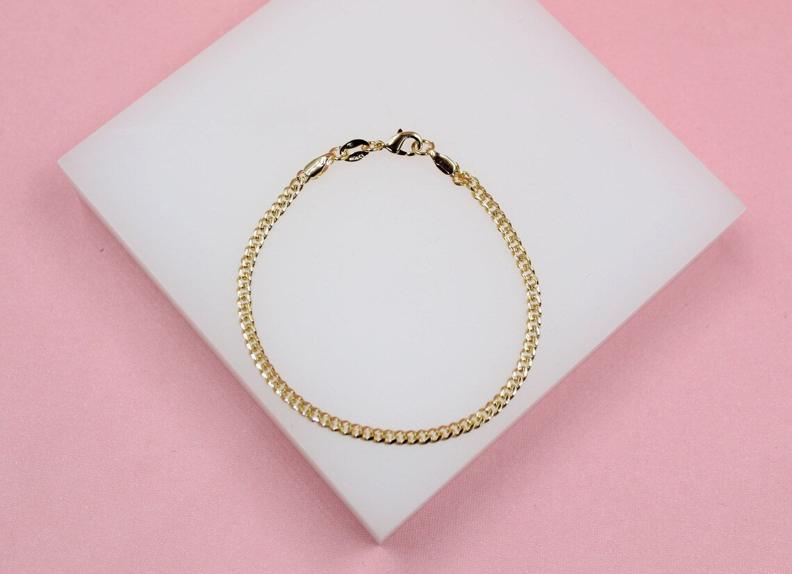 18K Gold Filled 3mm Diamond Cut Miami Cuban Bracelet