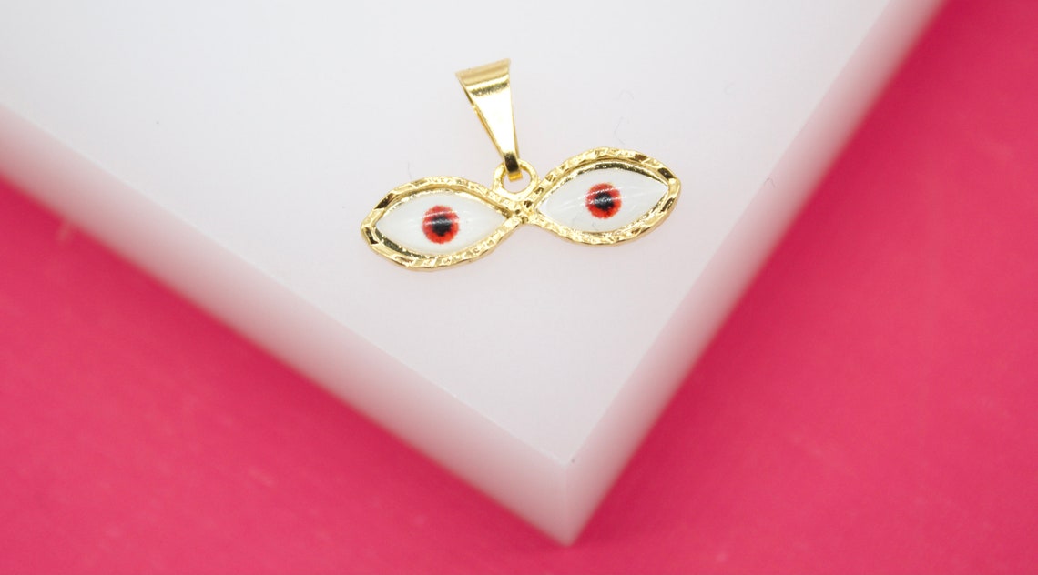 18K Gold Filled Small Evil Eyes Pendant Charms