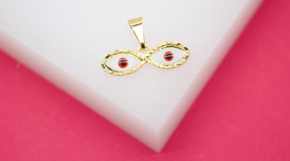 18K Gold Filled Small Evil Eyes Pendant Charms