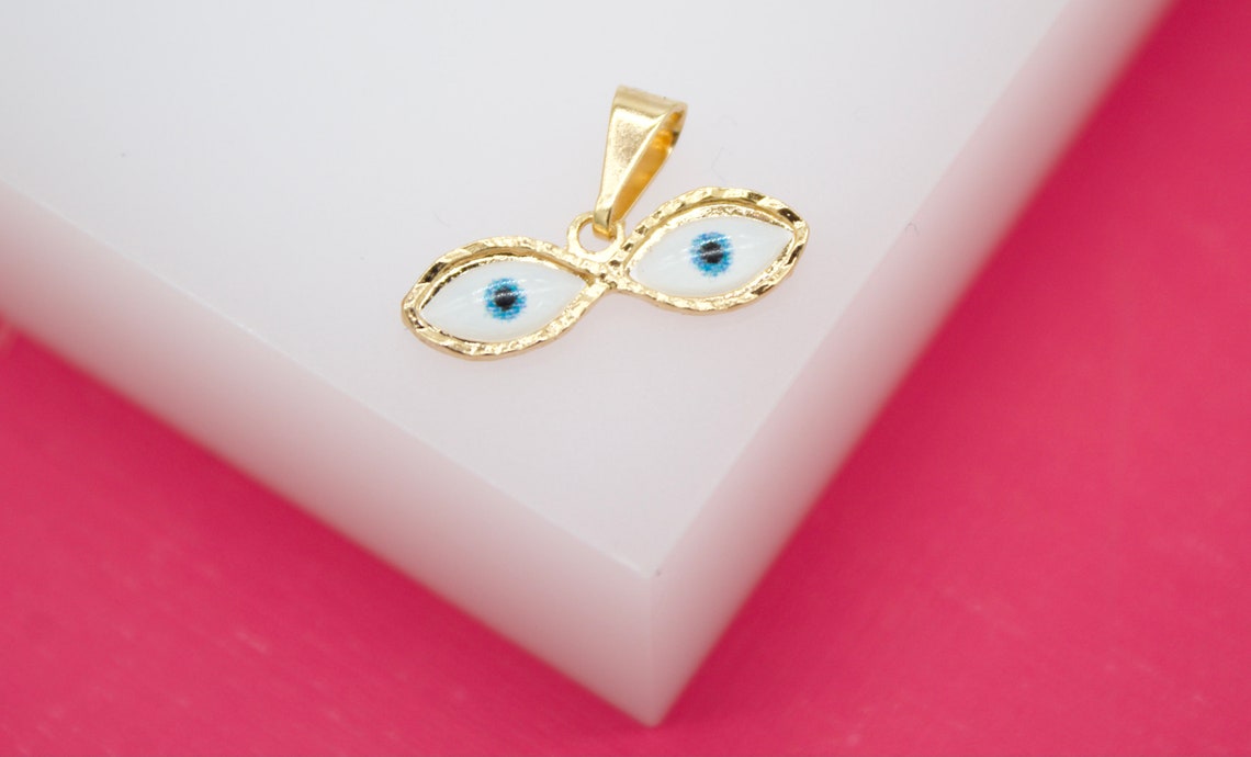 18K Gold Filled Small Evil Eyes Pendant Charms