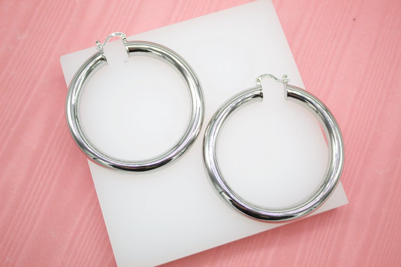 18K Rhodium Filled 7mm Thick Chunky Hoops Lever Back Hoop (J19)(J20)(J21)