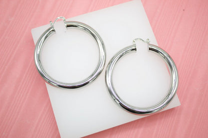 18K Rhodium Filled 7mm Thick Chunky Hoops Lever Back Hoop (J19)(J20)(J21)