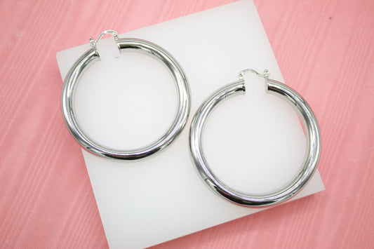 18K Rhodium Filled 7mm Thick Chunky Hoops Lever Back Hoop (J19)(J20)(J21)