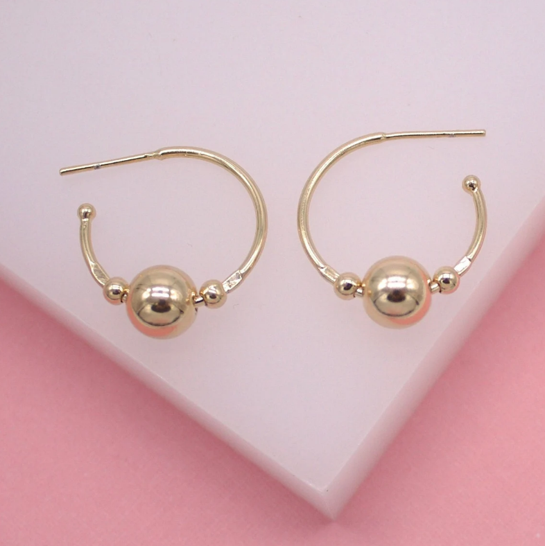 18K Gold Filled Round Beaded Hoop Earrings