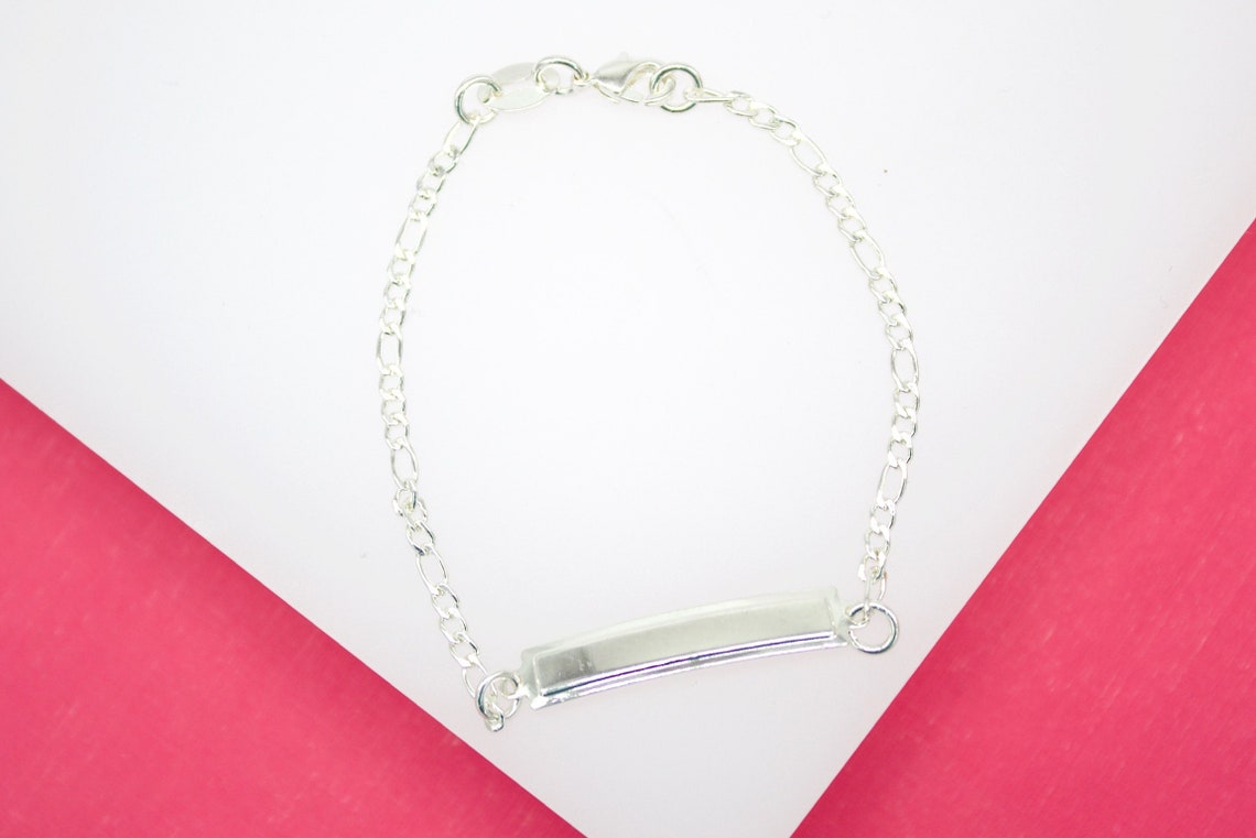 Rhodium Filled Designed dainty Plate Kid Curb Bracelet
