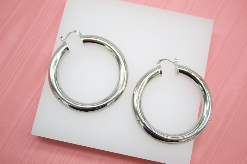 18K Rhodium Filled 7mm Thick Chunky Hoops Lever Back Hoop (J19)(J20)(J21)