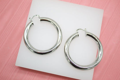 18K Rhodium Filled 7mm Thick Chunky Hoops Lever Back Hoop (J19)(J20)(J21)
