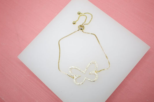 18K Gold Filled Butterfly Adjustable Bracelet With Clear CZ Stones