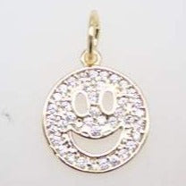 18K Gold Filled Happy Smile Face Charm Pendant With CZ Stones
