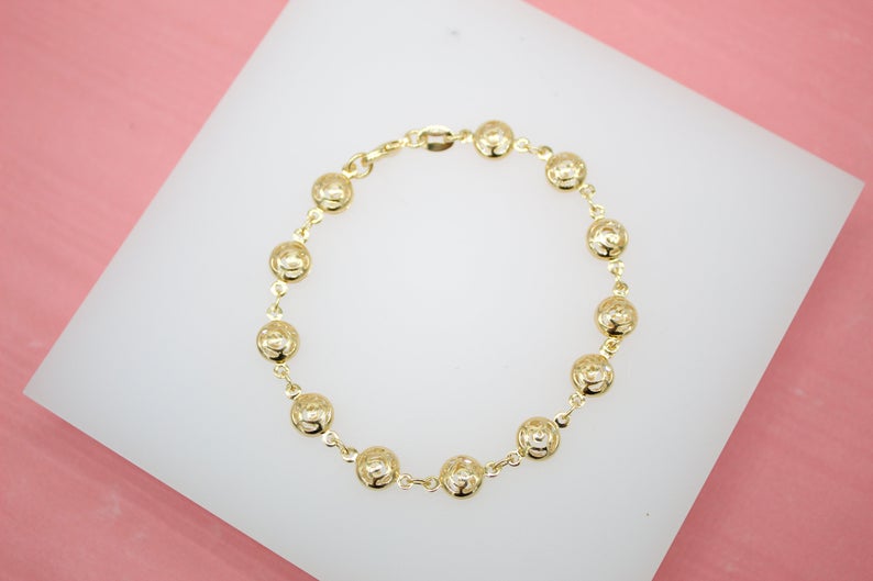 18K Gold Filled Flower Engraved Bracelet With Round CZ Stone