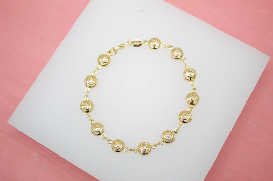 18K Gold Filled Flower Engraved Bracelet With Round CZ Stone