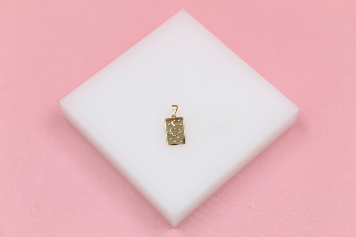 18K Gold Filled Heart Stars Moon Tag Pendant