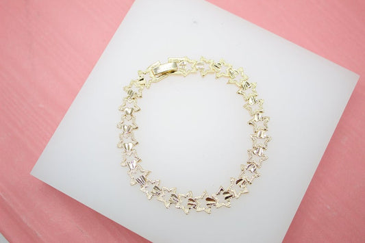 18K Gold Filled Textured Outlined Star Bracelet