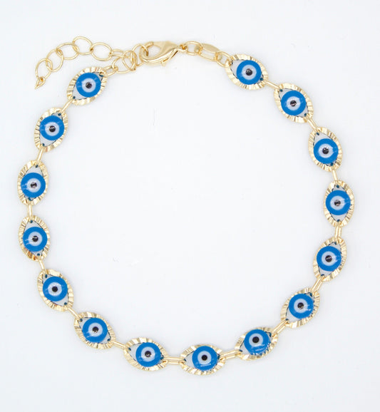 18K Gold Filled Light Blue Evil Eye Chain Bracelet