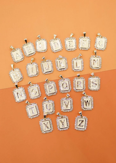 CZ Stone Edge Square Letter Pendant