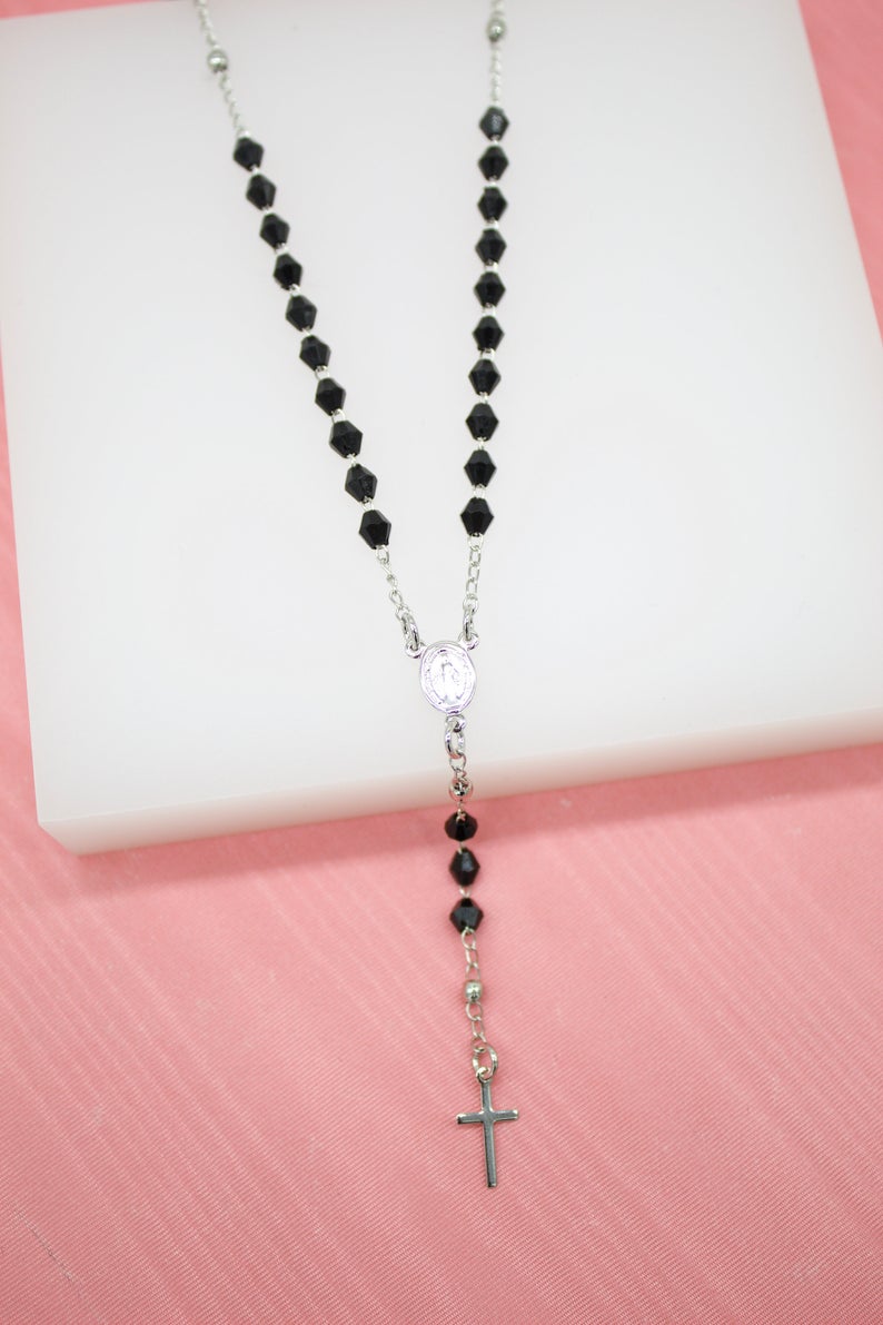 Catholic Bead Rosary With Crucifix And Virgin Mary Charm
