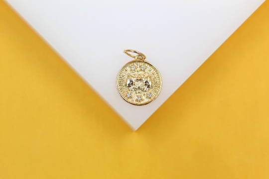18K Gold Filled Coin Disc Medallion Zodiac Horoscope Charm Pendant