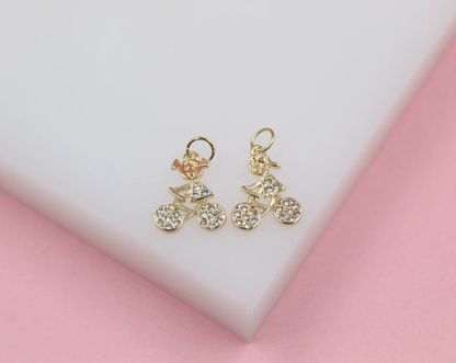 Gold Filled Kid Girl & Boy Riding A Bike Pendant Charms With Clear Stones