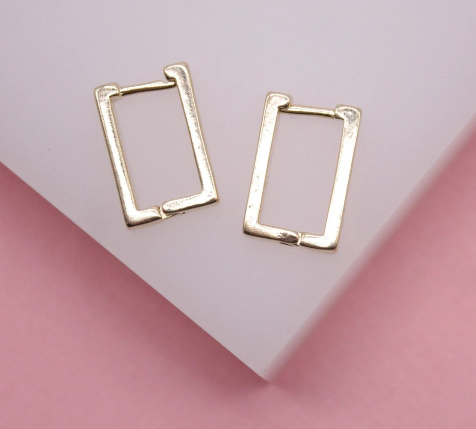 18K Gold Filled Rectangle Hoops Earrings | Rectangle Hoop Earrings