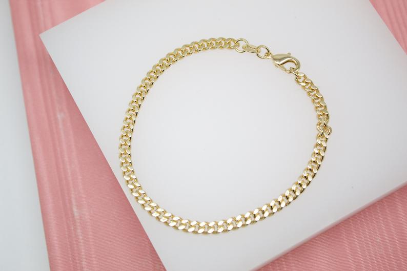 18K Gold Filled Cuban Link 4mm Chain Bracelet