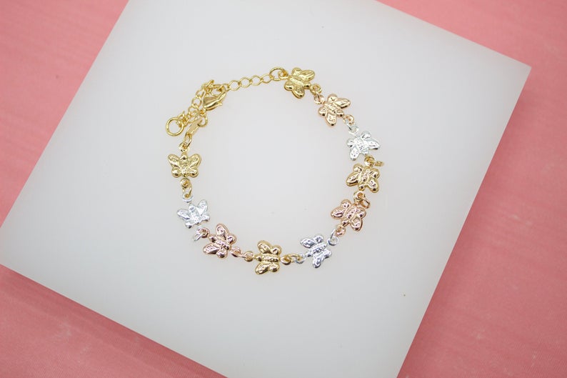 Multi-Toned Butterfly Dainty Charm Bracelet