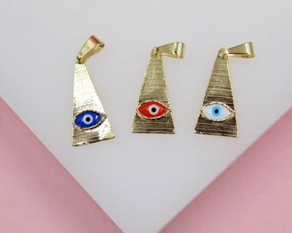 18K Gold Filled Evil Eye Triangle Shaped Pendant Colored Eye