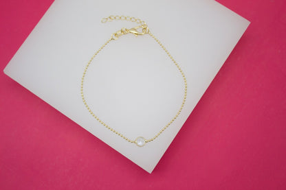 18K Gold Filled Dainty Ball Bracelet With Round CZ