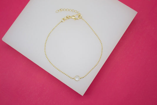 18K Gold Filled Dainty Ball Bracelet With Round CZ