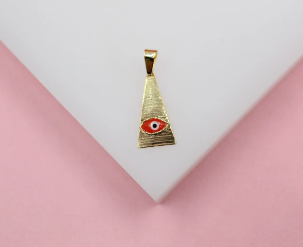 18K Gold Filled Evil Eye Triangle Shaped Pendant Colored Eye