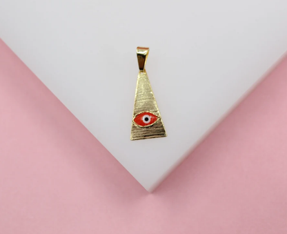 18K Gold Filled Evil Eye Triangle Shaped Pendant Colored Eye
