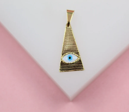 18K Gold Filled Evil Eye Triangle Shaped Pendant Colored Eye