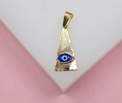 18K Gold Filled Evil Eye Triangle Shaped Pendant Colored Eye