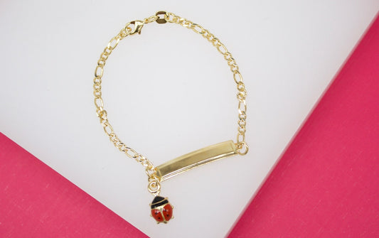Gold Filled Dangle Lady Bug Charm Bracelet With Plate