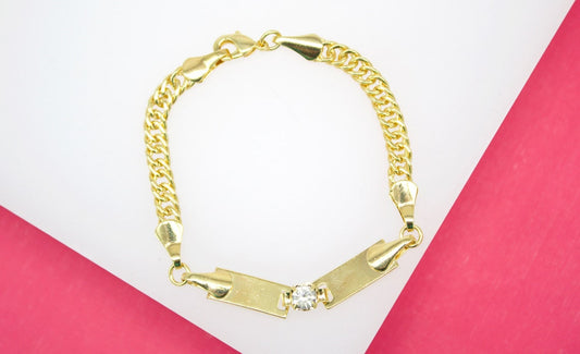 Gold Filled Vintage-Style Plate Kid Bracelet With Round CZ