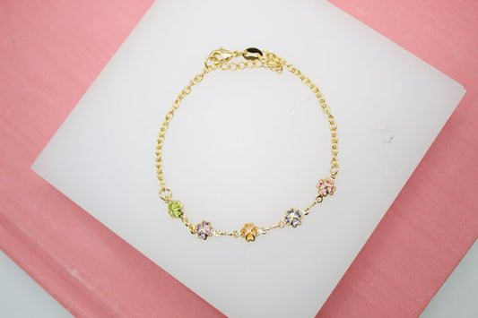 4 Leaf Clover MultiColor CZ Charm Bracelet