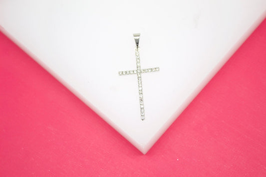 Rhodium Filled Small Round CZ Cross Pendant