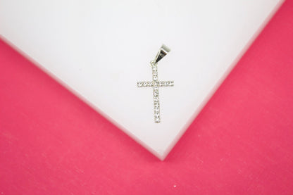 Rhodium Filled Small Round CZ Cross Pendant