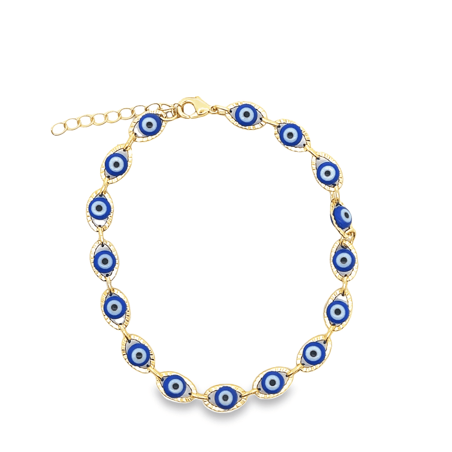 Textured Board Hollow Enamel Blue Evil Eye Protection Bracelet (H246)