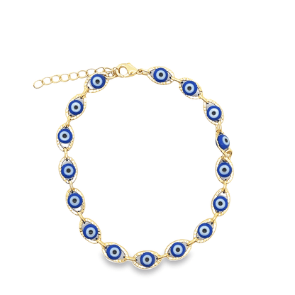 Textured Board Hollow Enamel Blue Evil Eye Protection Bracelet (H246)