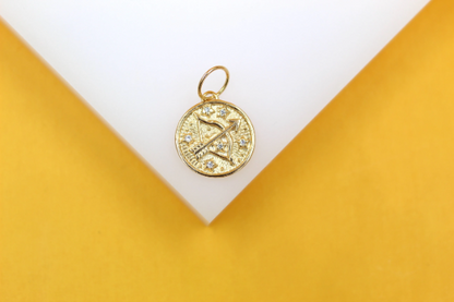18K Gold Filled Coin Disc Medallion Zodiac Horoscope Charm Pendant