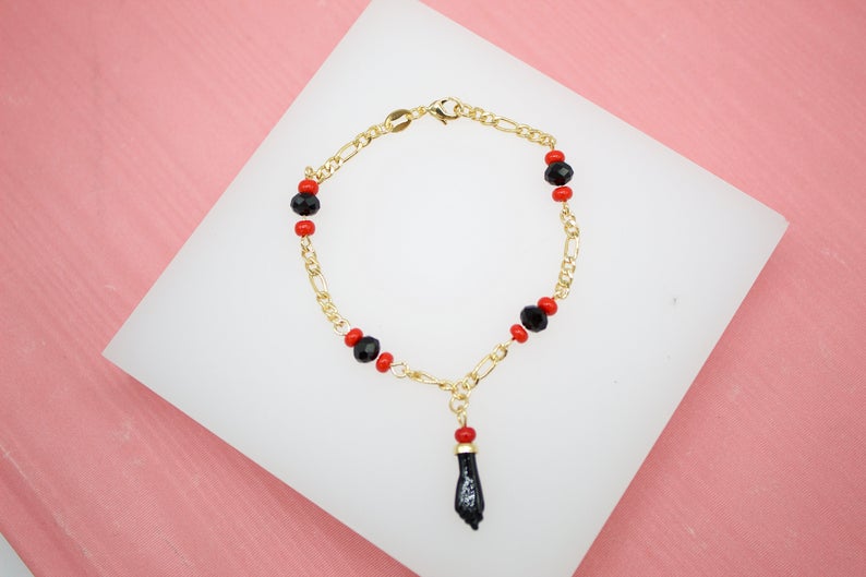 18K Gold Filled Azabache 3mm Figaro Chain Bracelet With Protection Charm