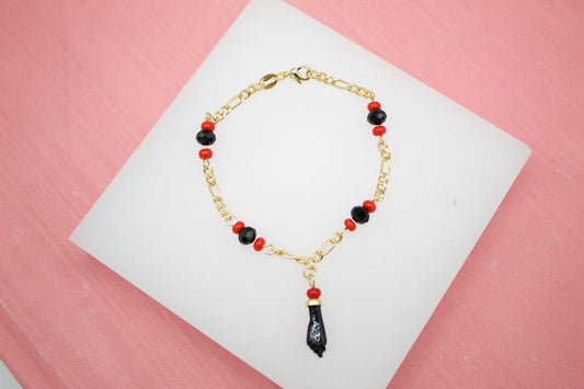 18K Gold Filled Azabache 3mm Figaro Chain Bracelet With Protection Charm